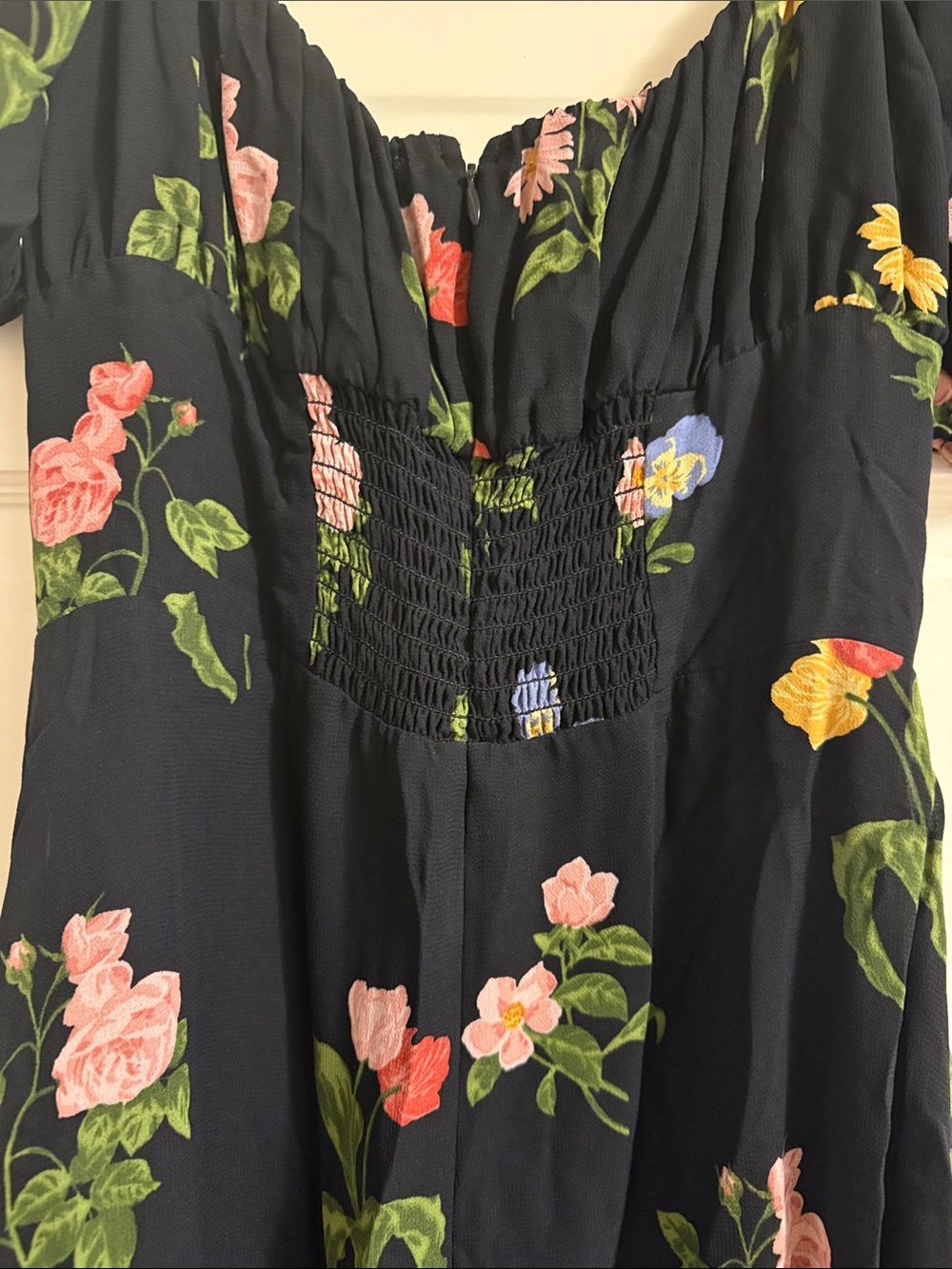 Reformation Black Floral Maxi Dress with Puff Sleeves - Picture 3 of 3